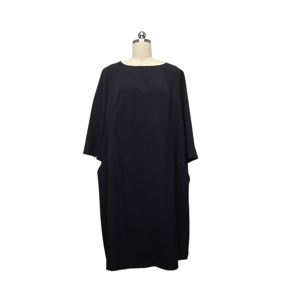 MM.LaFleur Etsuko Dress Black 3/4 Sleeve Shift Boat Neck Pockets Plus Size 22